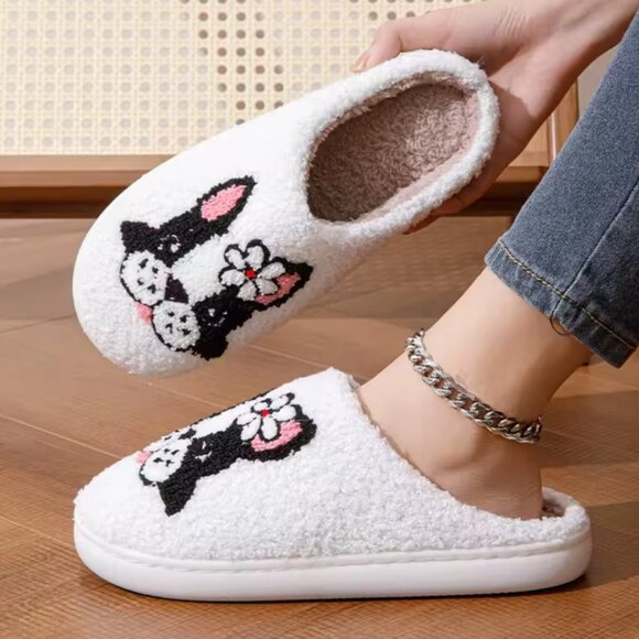 Cute Girl Frenchie French Bulldog Cushioned Fleece Slippers Women's Size 6-10 - Picture 2 of 2